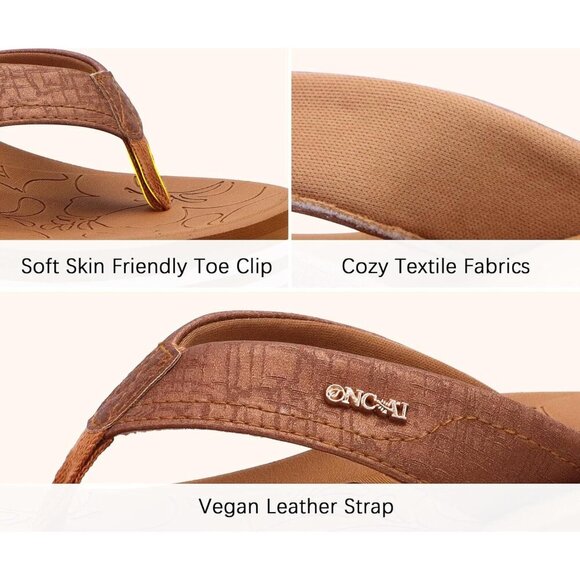 🆕 Women’s Khaki Platform Sandals Vegan Leather Flat form Flip Flop - Picture 6 of 7
